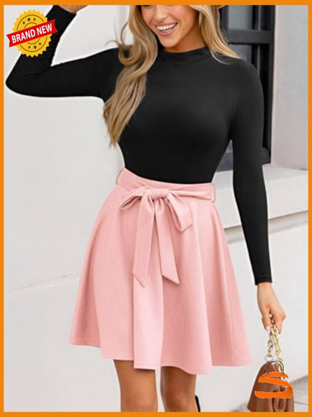 Long Sleeve A-Line Mini Dress with Belt for Work or Casual - Picture 3 of 5